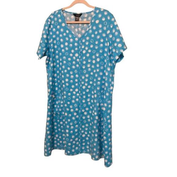 Ali Miles Plus Linen Blend Dress Polka Dots V-Neck Short Sleeve A-Line Dress 1X? - Picture 2 of 6